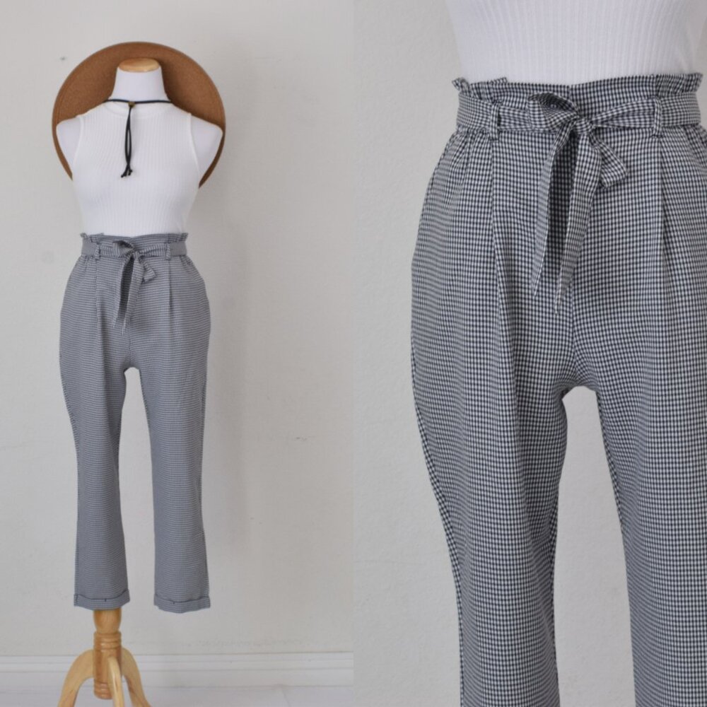 Sienna Sky Paperbag Pants Black‎ Gingham High Rise Cuffed Hem Size Medium